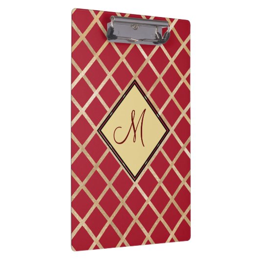 Red Gold Diamond Geometric Pattern Monogram Klembord (Rechts)