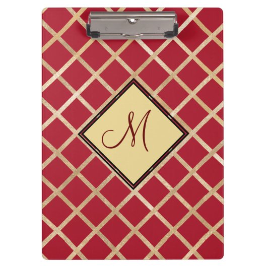 Red Gold Diamond Geometric Pattern Monogram Klembord (Voorkant)