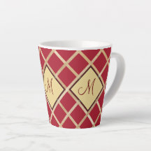 Red Gold Diamond Geometric Pattern Monogram