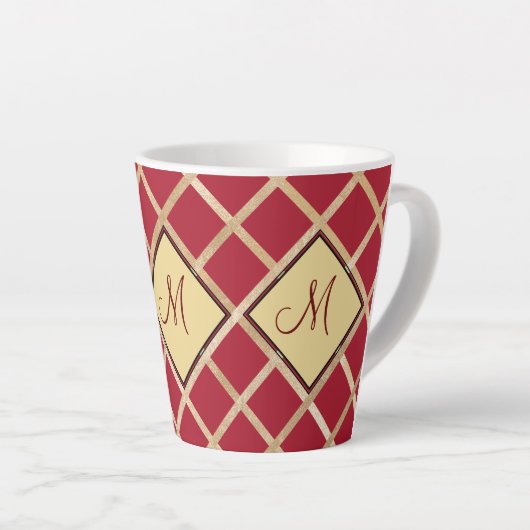 Red Gold Diamond Geometric Pattern Monogram Latte Mok (Rechterhoek)
