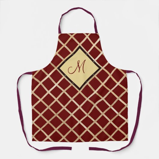 Red Gold Diamond Geometric Pattern Monogram Schort (Voorkant)