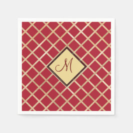 Red Gold Diamond Geometric Pattern Monogram Servet