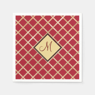 Red Gold Diamond Geometric Pattern Monogram Servet