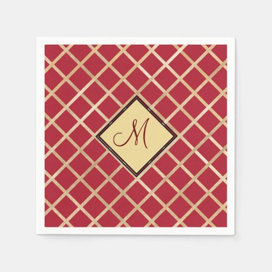 Red Gold Diamond Geometric Pattern Monogram Servet (Voorkant)