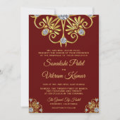 Red Gold Diamond Mandala Indian Wedding Invitation Kaart (Voorkant)