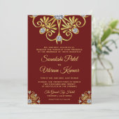 Red Gold Diamond Mandala Indian Wedding Invitation Kaart (Staand voorkant)