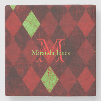 Red Gold Diamond Pattern Monogram Stenen Onderzetter