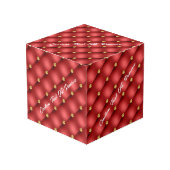 Red Gold Diamond Tufted Custom Text Name Cube Kubus (Voorkant hoekig)