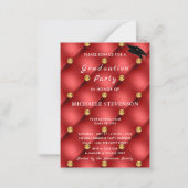 Red Gold Diamonds Tufted Afstuderen Invitation Notitiekaartje (Voorkant)