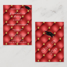 Red Gold Diamonds Tufted Afstuderen Invitation Notitiekaartje