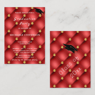 Red Gold Diamonds Tufted Afstuderen Invitation Notitiekaartje
