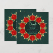 Red & Gold Diyas Mandala Diwali op Blauwgroen Kaart (Voorkant / Achterkant)