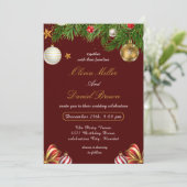 Red,Gold Elegant Christmas holiday winter Wedding Kaart (Staand voorkant)