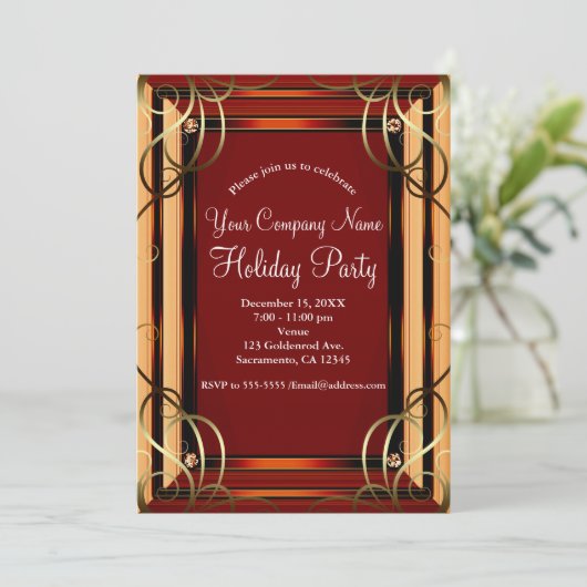 Red & Gold Elegant Company Corporate Holiday Party Kaart (Staand voorkant)