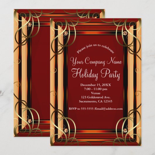 Red & Gold Elegant Company Corporate Holiday Party Kaart (Voorkant / Achterkant)