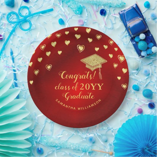 Red Gold Elegant Congrats Klasse van 2025 Afstuder Papieren Bordje (Feest)