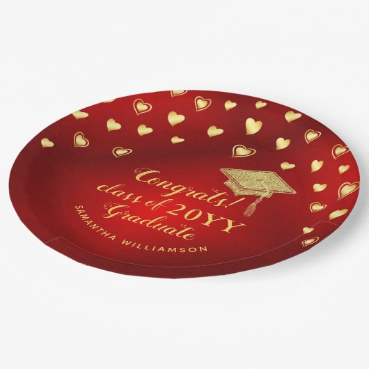 Red Gold Elegant Congrats Klasse van 2025 Afstuder Papieren Bordje (Gekanteld)