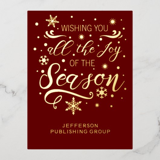 Red Gold Elegant Moderne Business Holiday Folie Ca Folie Feestdagen Briefkaart (Voorkant)