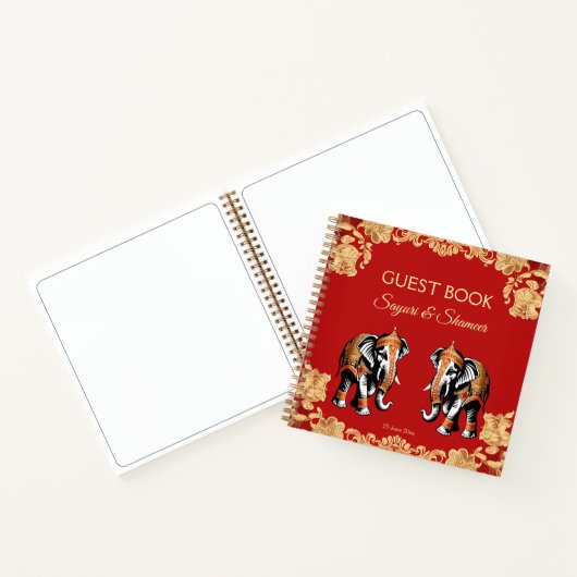 Red gold elephants Indian wedding guest book Notitieboek (Binnen)