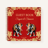 Red gold elephants Indian wedding guest book Notitieboek (Voorkant)