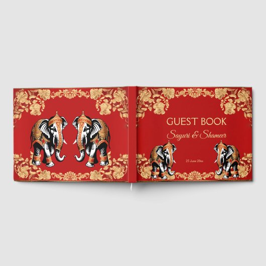 Red gold elephants Indian wedding personalized Gastenboek (Volledig)