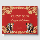 Red gold elephants Indian wedding personalized Gastenboek (Voorkant)