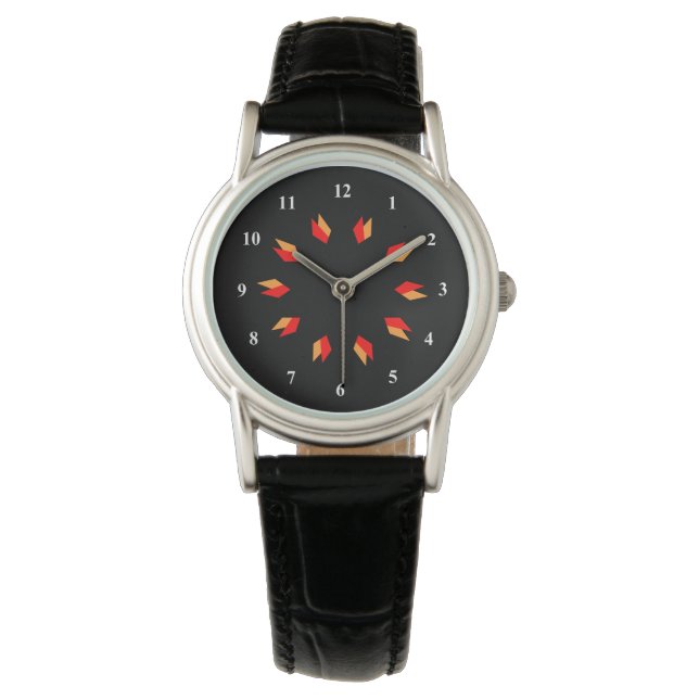 Red, Gold en Black Mandala Watch Horloge (Voorkant)