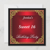 Red Gold en Black Sweet 16 Birthday Party Kaart (Voorkant)