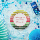 Red Gold en Green Stripe zoals Pattern Papieren Bordje (Feest)