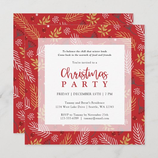 Red Gold en White Kerstfeestdag Kaart (Voorkant / Achterkant)