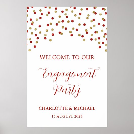 Red Gold Engagement Party Custom 20x30 Poster (Voorkant)