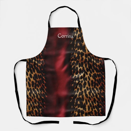 Red Gold Faux Cowgirl Southwest Koeienhuid Naam Schort (Voorkant)