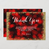 Red Gold Faux Glitter Lights 16 Bedankkaart (Voorkant / Achterkant)