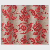 Red Gold Faux Velvet Damask Elegant Cadeaupapier (Vlak)