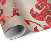 Red Gold Faux Velvet Damask Elegant Cadeaupapier (Rol Hoek)