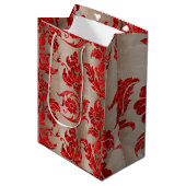 Red Gold Faux Velvet Damask Elegant Medium Cadeauzakje (Voorkant Gekanteld)