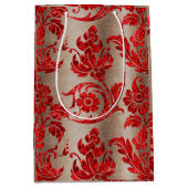 Red Gold Faux Velvet Damask Elegant Medium Cadeauzakje (Voorkant)