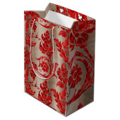 Red Gold Faux Velvet Damask Elegant Medium Cadeauzakje (Achterkant Gekanteld)