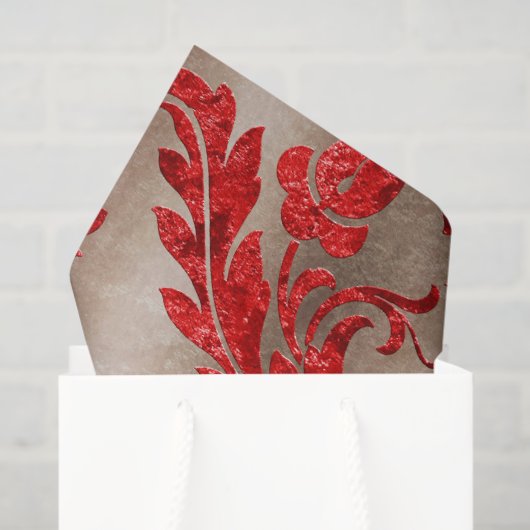 Red Gold Faux Velvet Damask Elegant Tissuepapier (Cadeauzakje)