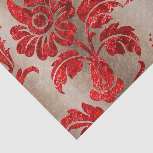 Red Gold Faux Velvet Damask Elegant Tissuepapier (Detail)