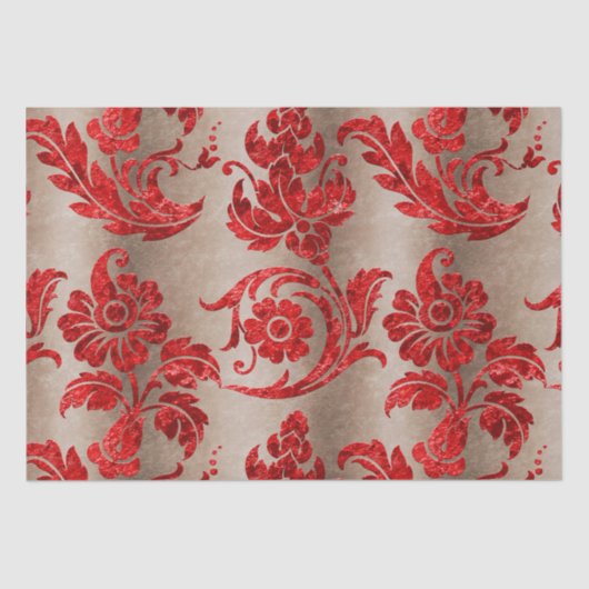 Red Gold Faux Velvet Damask Elegant Tissuepapier (Voorkant)