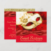 Red Gold Feather Masquerade Party Kaart (Voorkant / Achterkant)