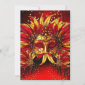Red Gold Feathered Masks Masquerade Birthday Party Kaart (Achterkant)