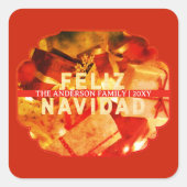  Red Gold Feliz Navidad Modern Merry Christmas Vierkante Sticker (Voorkant)