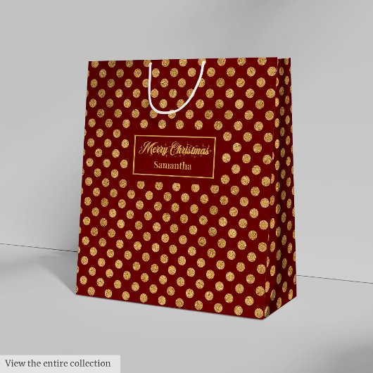 Red Gold Festive Christmas Paper Gift Bag Custom Medium Cadeauzakje