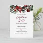 Red Gold Festive Foliage-kerstfeest Folie Uitnodiging (Staand Voorkant)