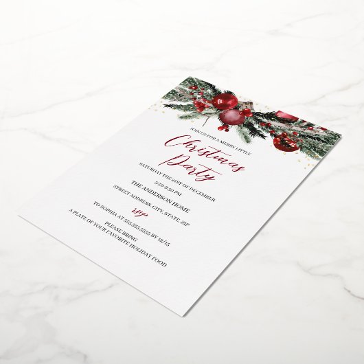 Red Gold Festive Foliage-kerstfeest Folie Uitnodiging (Gedraaid)