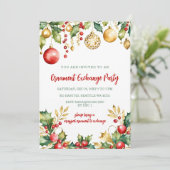 Red Gold Festive Ornament Exchange Christmas Party Kaart (Staand voorkant)
