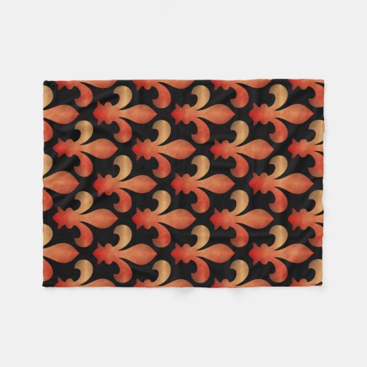Red Gold Fleur de Lis Black Fleece Blanket (Voorkant (Horizontaal))