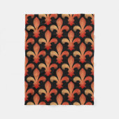 Red Gold Fleur de Lis Black Fleece Blanket (Voorkant)